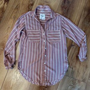 Abercrombie & Fitch Boyfriend Shirt in Brown and White XXS